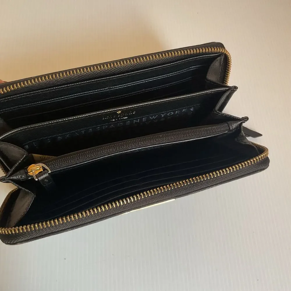 Kate Spade New York Black White Striped Zip Around Wallet Continental Purse